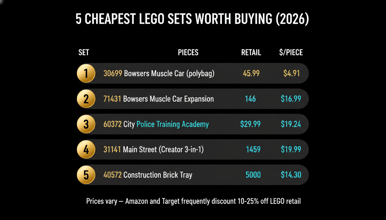 5 cheapest LEGO sets worth buying — 2026 picks table