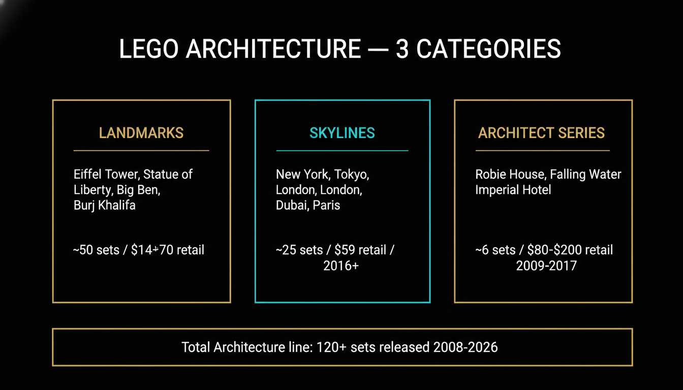 LEGO Architecture three categories — Landmarks Skylines Architect Series