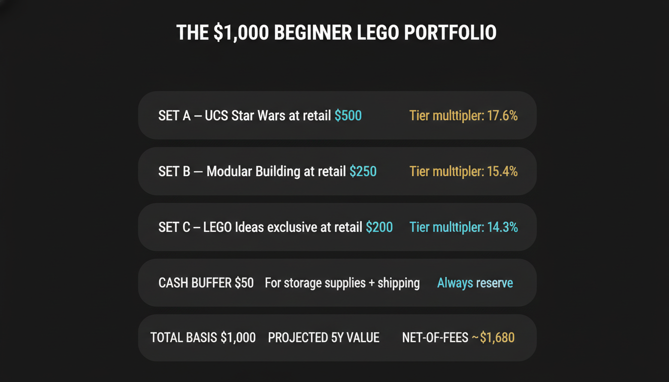 The $1,000 beginner LEGO portfolio — 4 set allocation with projected 5Y returns