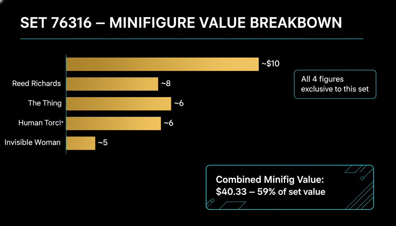 LEGO 76316 minifigure value breakdown — all 4 exclusive Fantastic Four figures