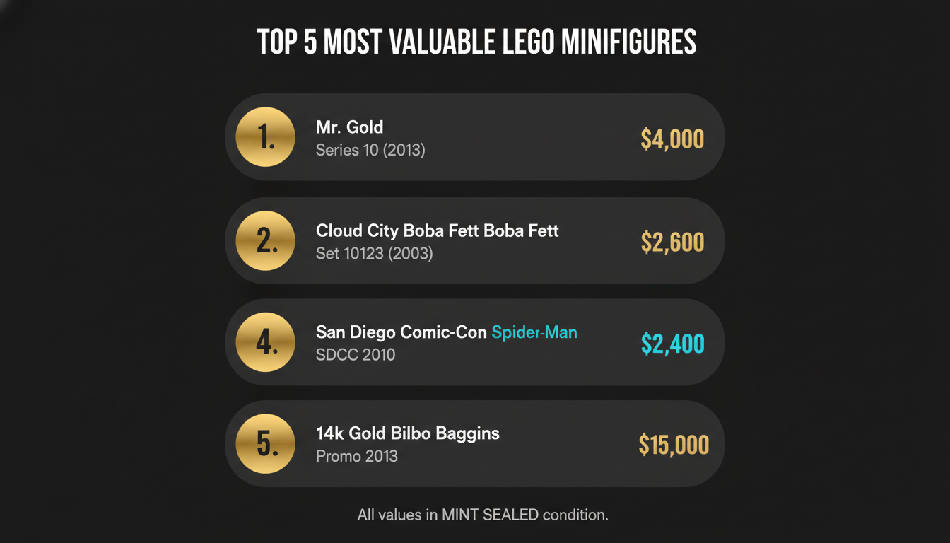 Top 5 most valuable LEGO minifigures — Mr. Gold $4,000 Cloud City Boba Fett $2,600