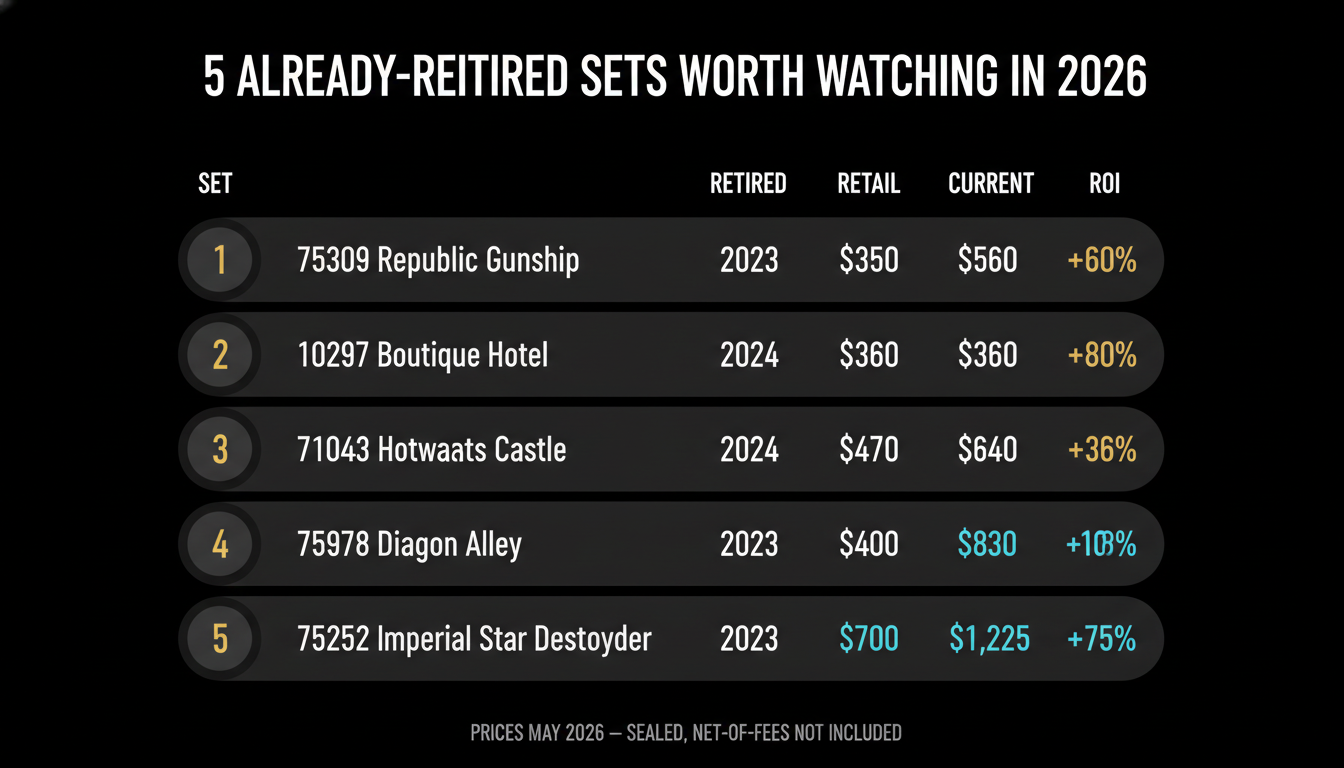 5 already-retired LEGO sets worth watching in 2026 — Republic Gunship Boutique Hotel Hogwarts Castle